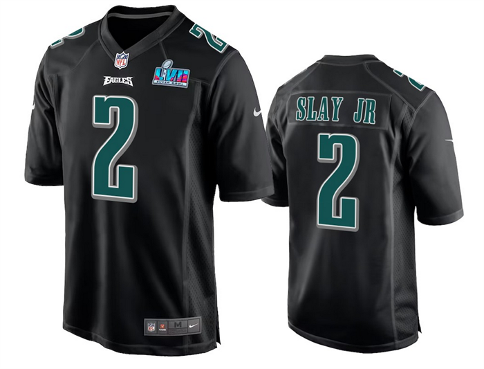 Men's Philadelphia Eagles #2 Darius Slay Jr. Black Super Bowl LVII Patch Stitched Game Jersey Men's Philadelphia Eagles #2 Darius Slay Jr. Black Super Bowl LVII Patch Stitched Game Jersey